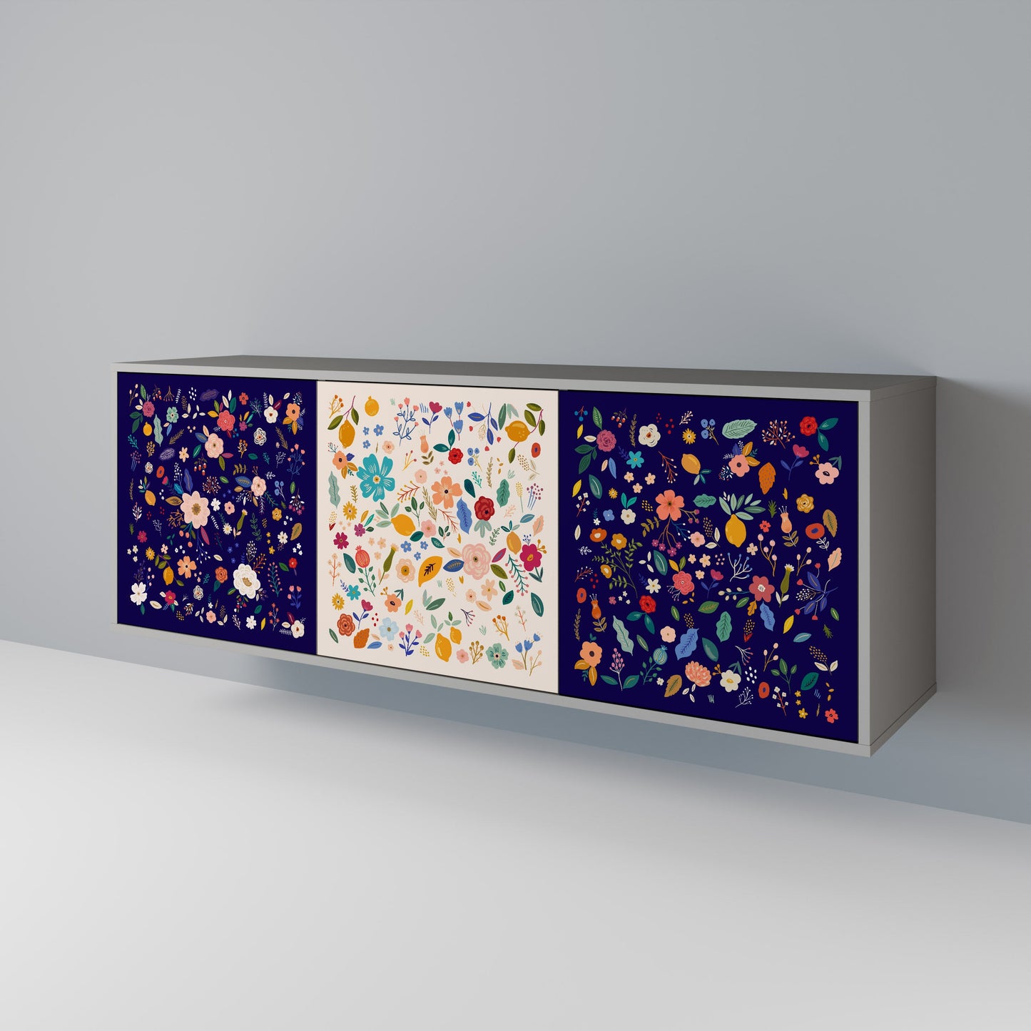 FLORAL COMBINATION Buffet 3 Portes Finition Grise