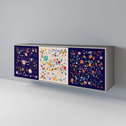 FLORAL COMBINATION Buffet 3 Portes Finition Grise