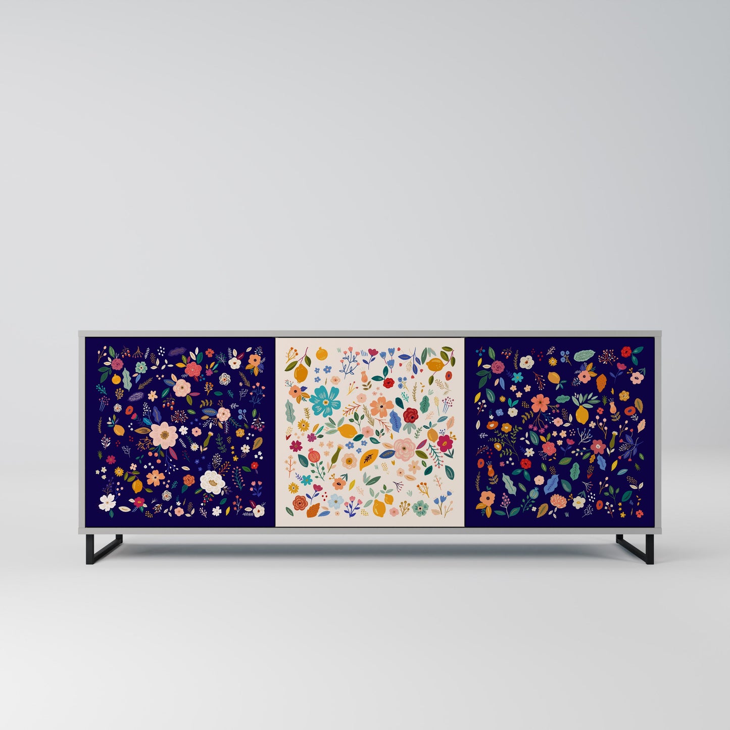 FLORAL COMBINATION Buffet 3 Portes Finition Grise