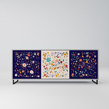 FLORAL COMBINATION Buffet 3 Portes Finition Grise