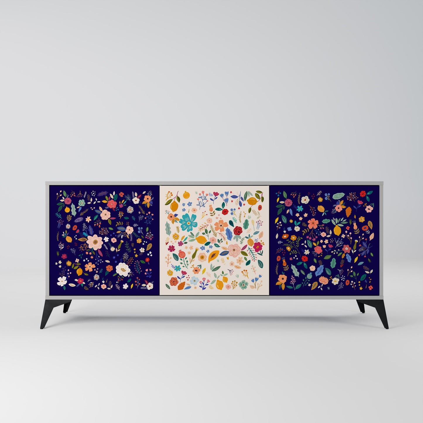 FLORAL COMBINATION Buffet 3 Portes Finition Grise