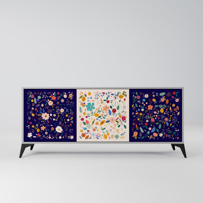 FLORAL COMBINATION Buffet 3 Portes Finition Grise