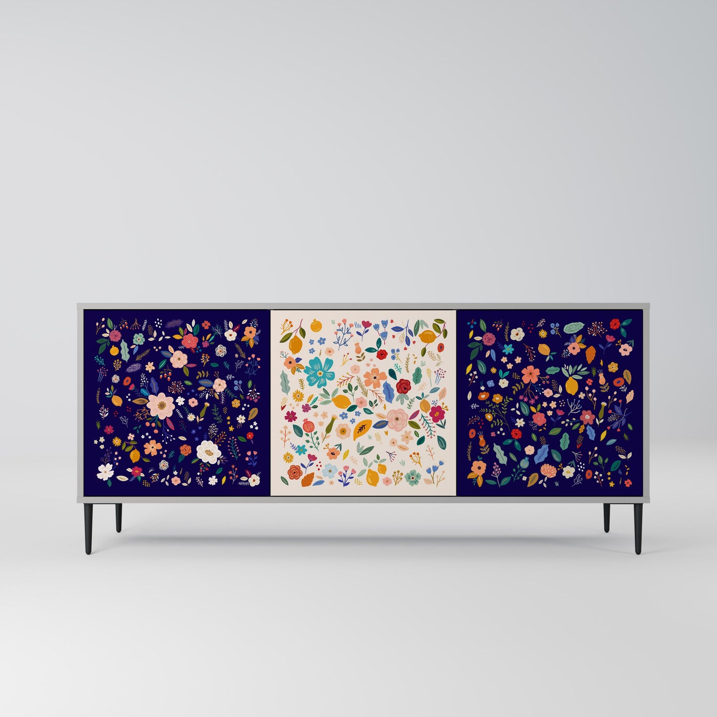 FLORAL COMBINATION Buffet 3 Portes Finition Grise