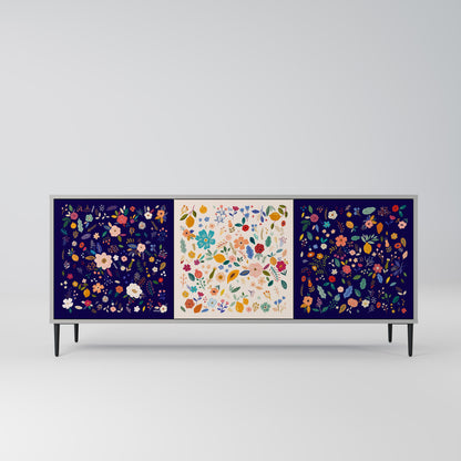 FLORAL COMBINATION Buffet 3 Portes Finition Grise