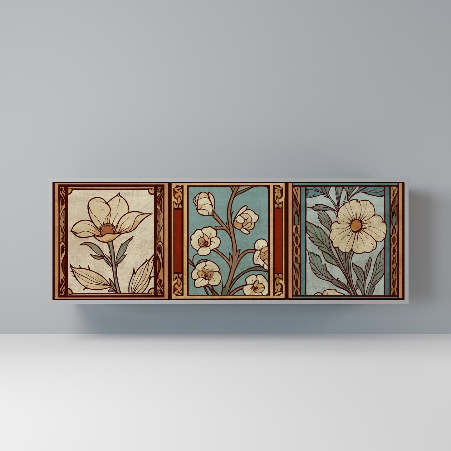 TIMELESS FLORA Buffet 3 Portes Finition Grise