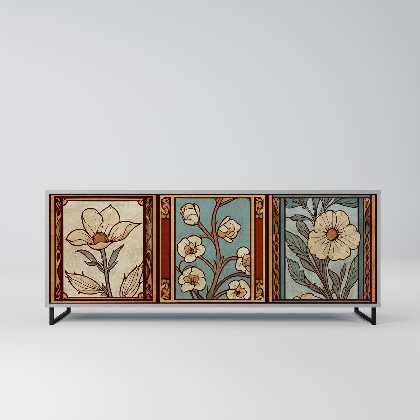 TIMELESS FLORA Buffet 3 Portes Finition Grise