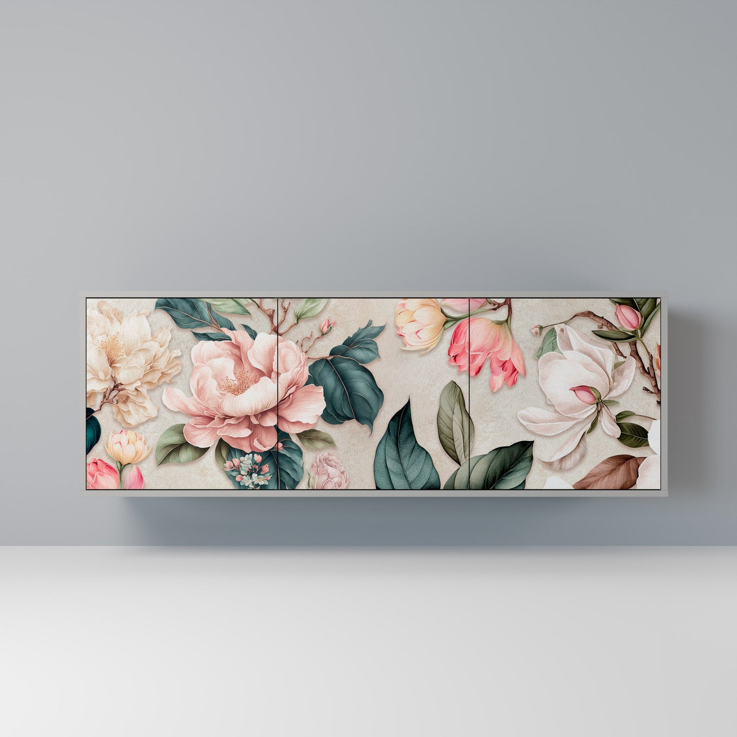 FLORAL GRACE Buffet 3 Portes Finition Grise