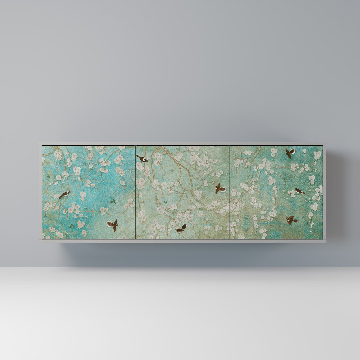 BLOOMING CHARM 3-Door Sideboard in Grey Finish