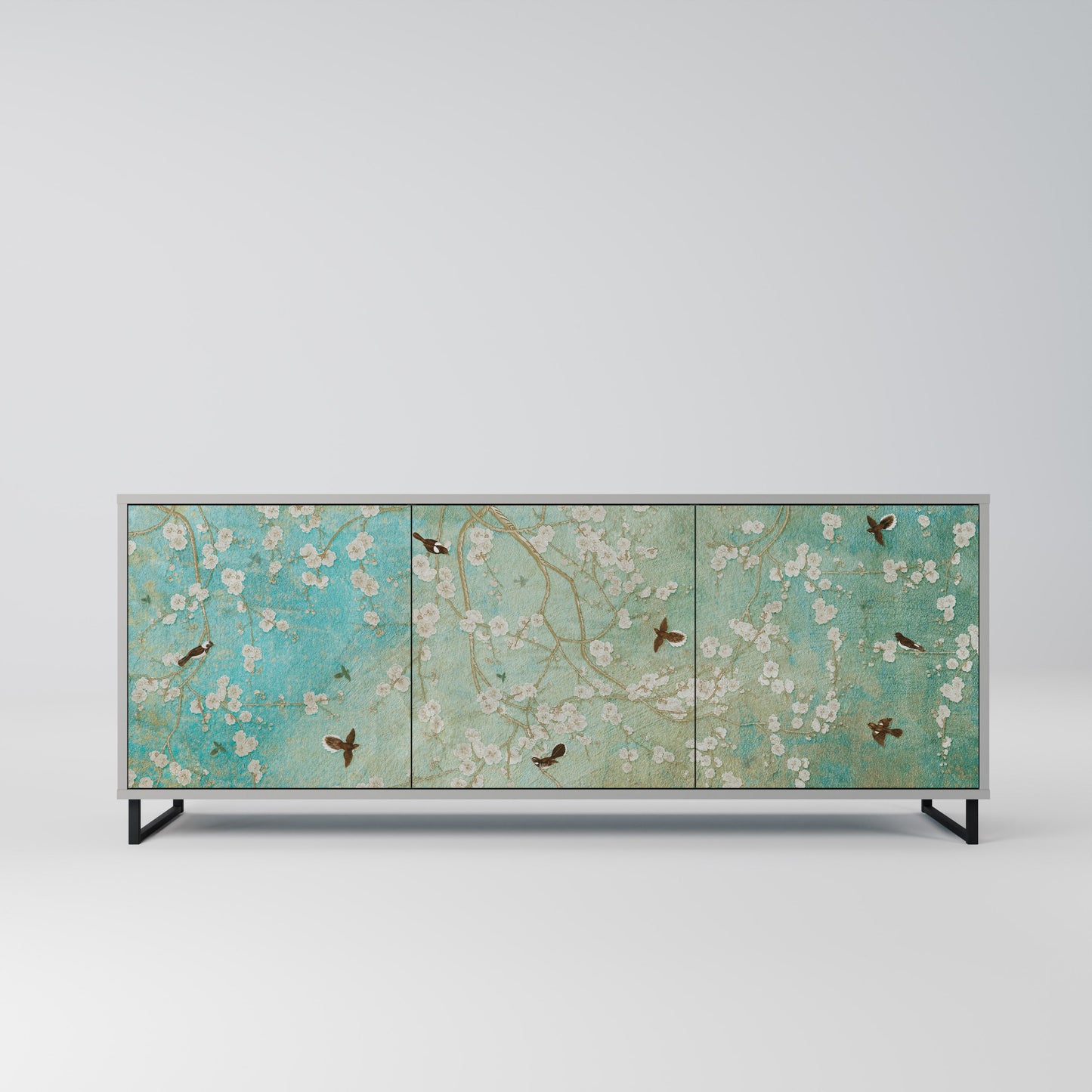 BLOOMING CHARM 3-Door Sideboard in Grey Finish