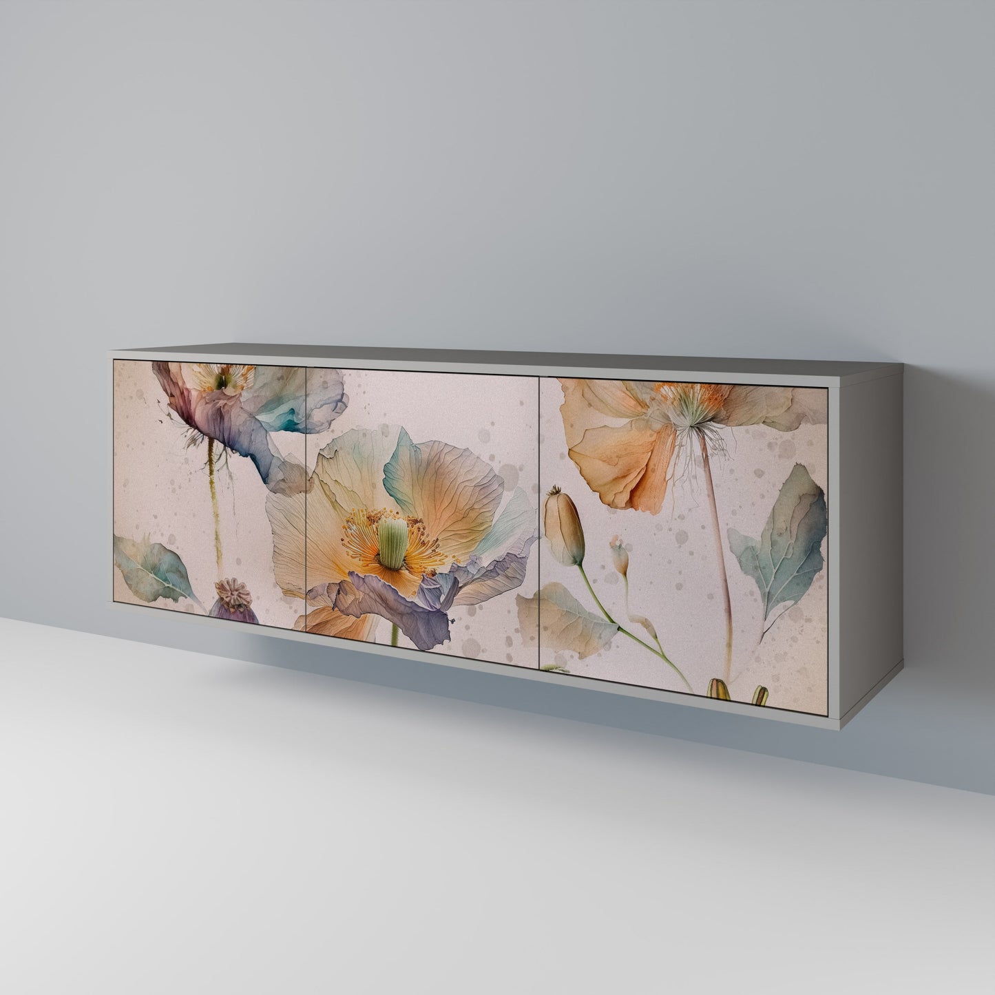 SOFTEN POPPY 3-Door Sideboard in Grey Finish