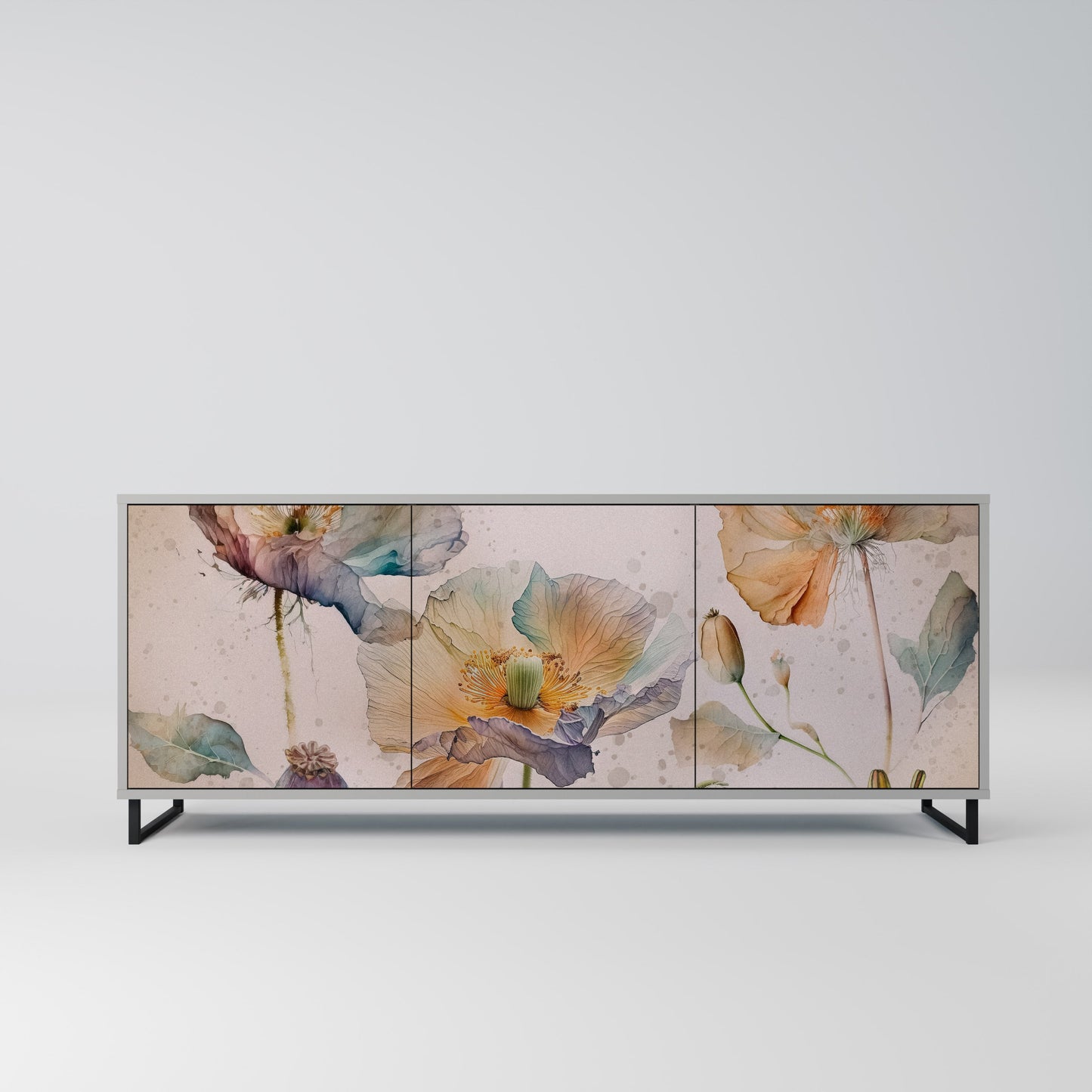 SOFTEN POPPY 3-Door Sideboard in Grey Finish