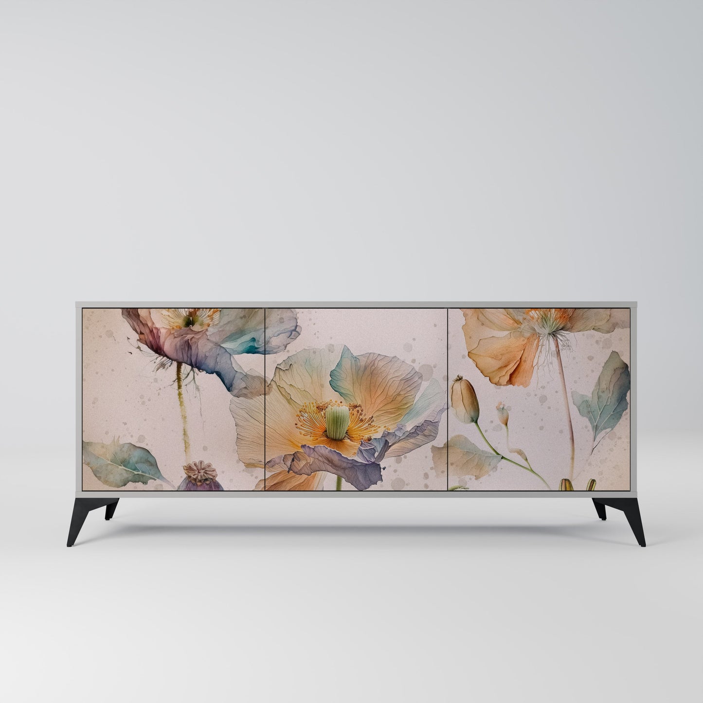 SOFTEN POPPY 3-Door Sideboard in Grey Finish