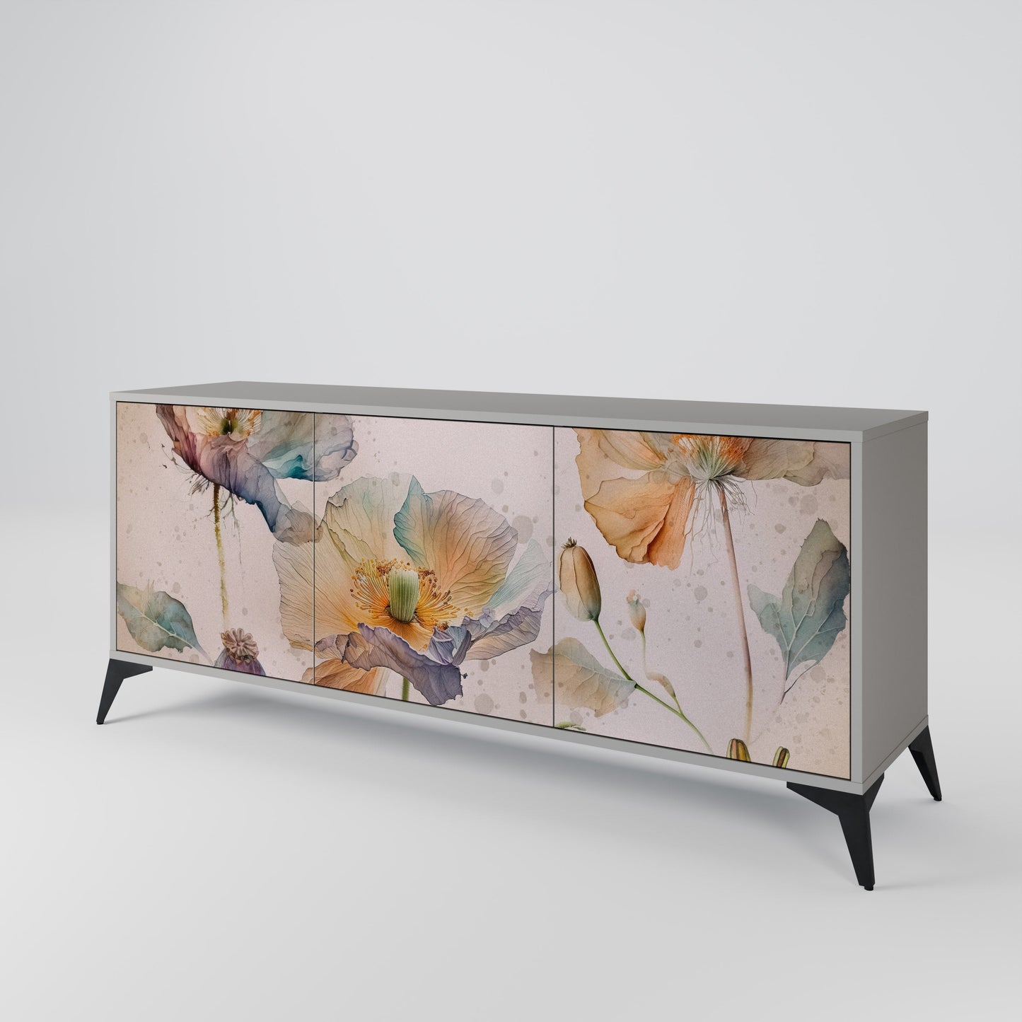 SOFTEN POPPY 3-Door Sideboard in Grey Finish