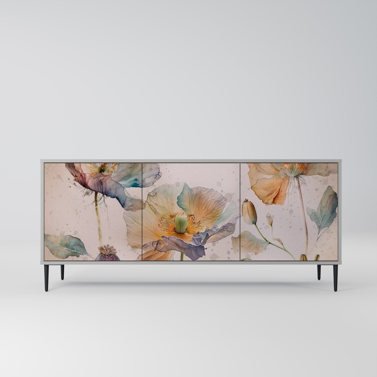 SOFTEN POPPY 3-Door Sideboard in Grey Finish