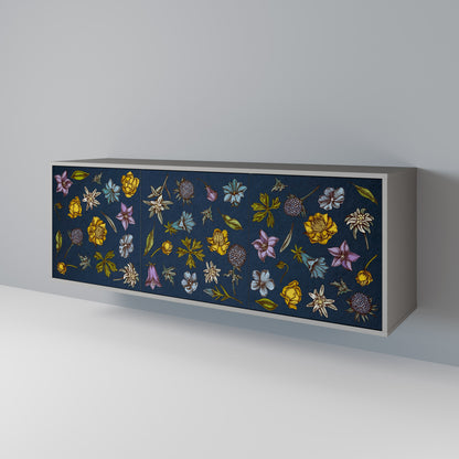 FLOWERS ON NAVY BLUE 3-Door Sideboard in Grey Finish