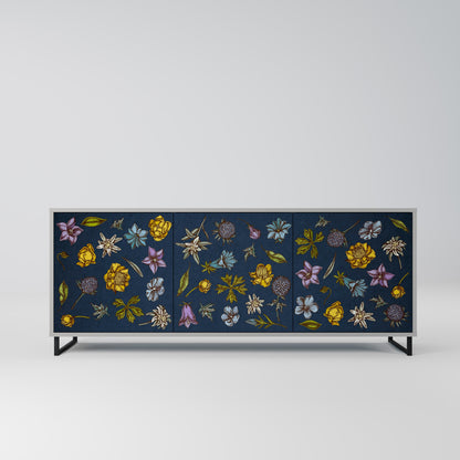 FLOWERS ON NAVY BLUE 3-Door Sideboard in Grey Finish
