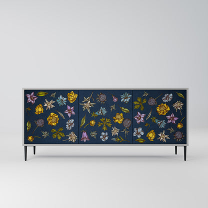 FLOWERS ON NAVY BLUE 3-Door Sideboard in Grey Finish