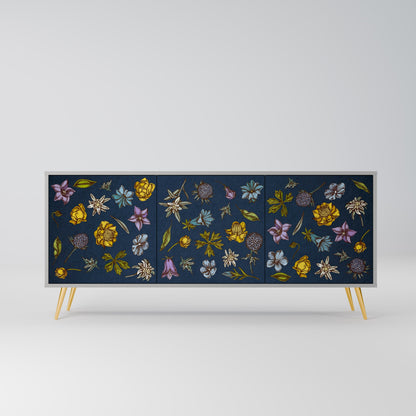 FLOWERS ON NAVY BLUE 3-Door Sideboard in Grey Finish