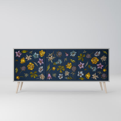 FLOWERS ON NAVY BLUE 3-Door Sideboard in Grey Finish
