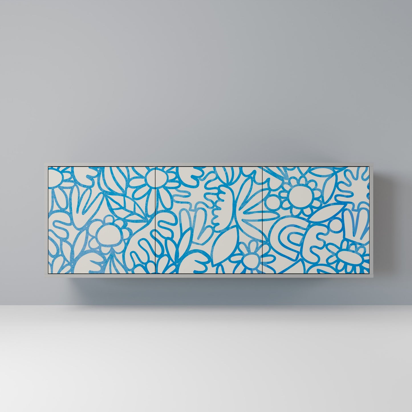 BLOOMY MORNING 3-Door Sideboard in Grey Finish