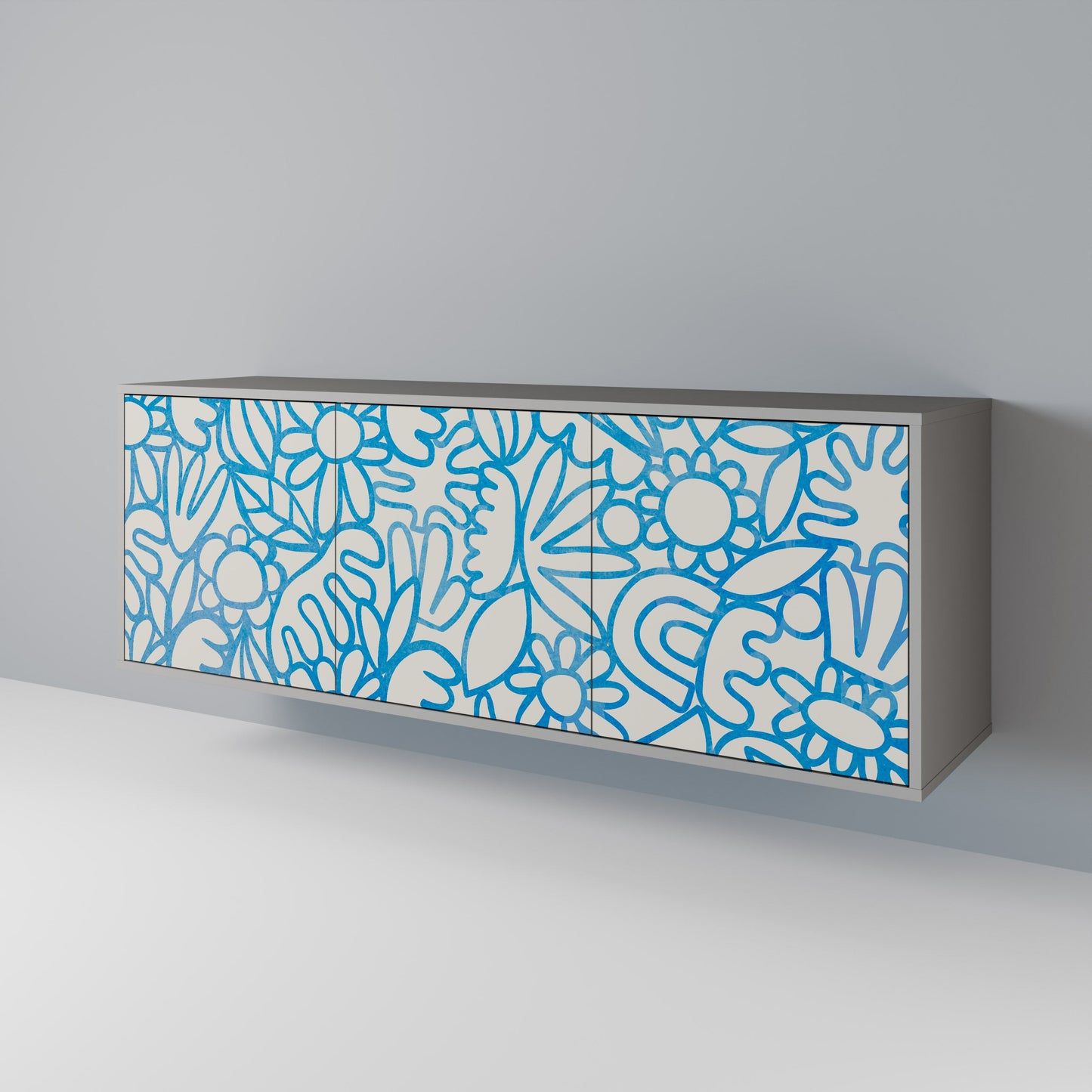 BLOOMY MORNING 3-Door Sideboard in Grey Finish