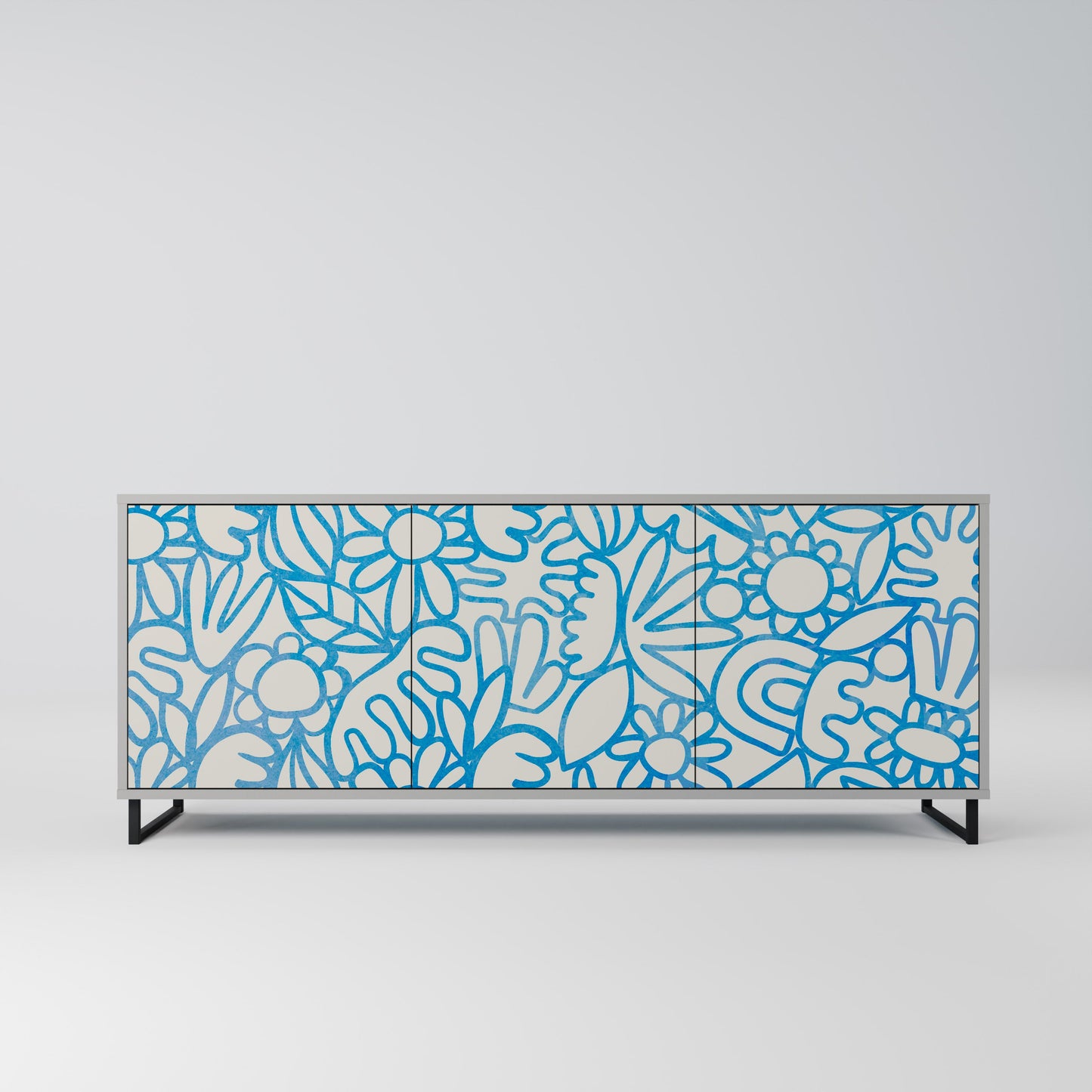 BLOOMY MORNING 3-Door Sideboard in Grey Finish