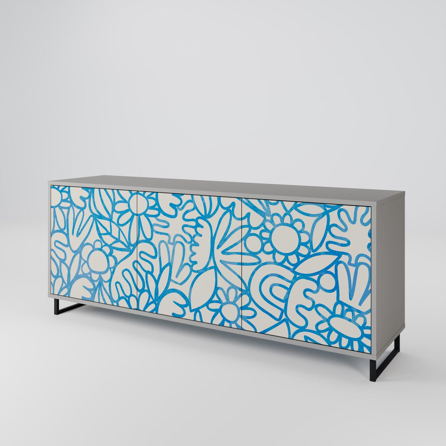 BLOOMY MORNING 3-Door Sideboard in Grey Finish