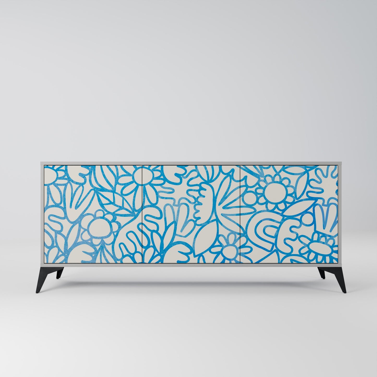 BLOOMY MORNING 3-Door Sideboard in Grey Finish