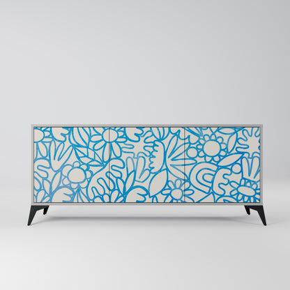 BLOOMY MORNING 3-Door Sideboard in Grey Finish