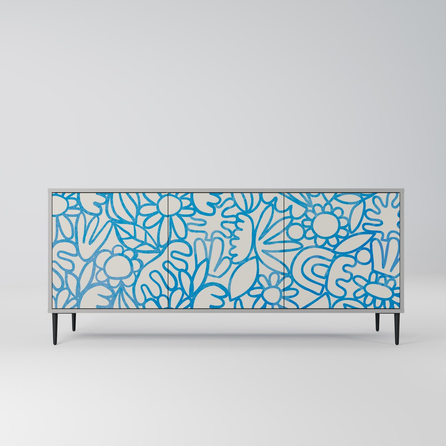 BLOOMY MORNING 3-Door Sideboard in Grey Finish