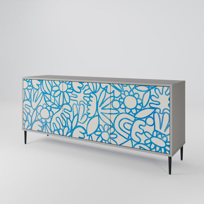 BLOOMY MORNING 3-Door Sideboard in Grey Finish