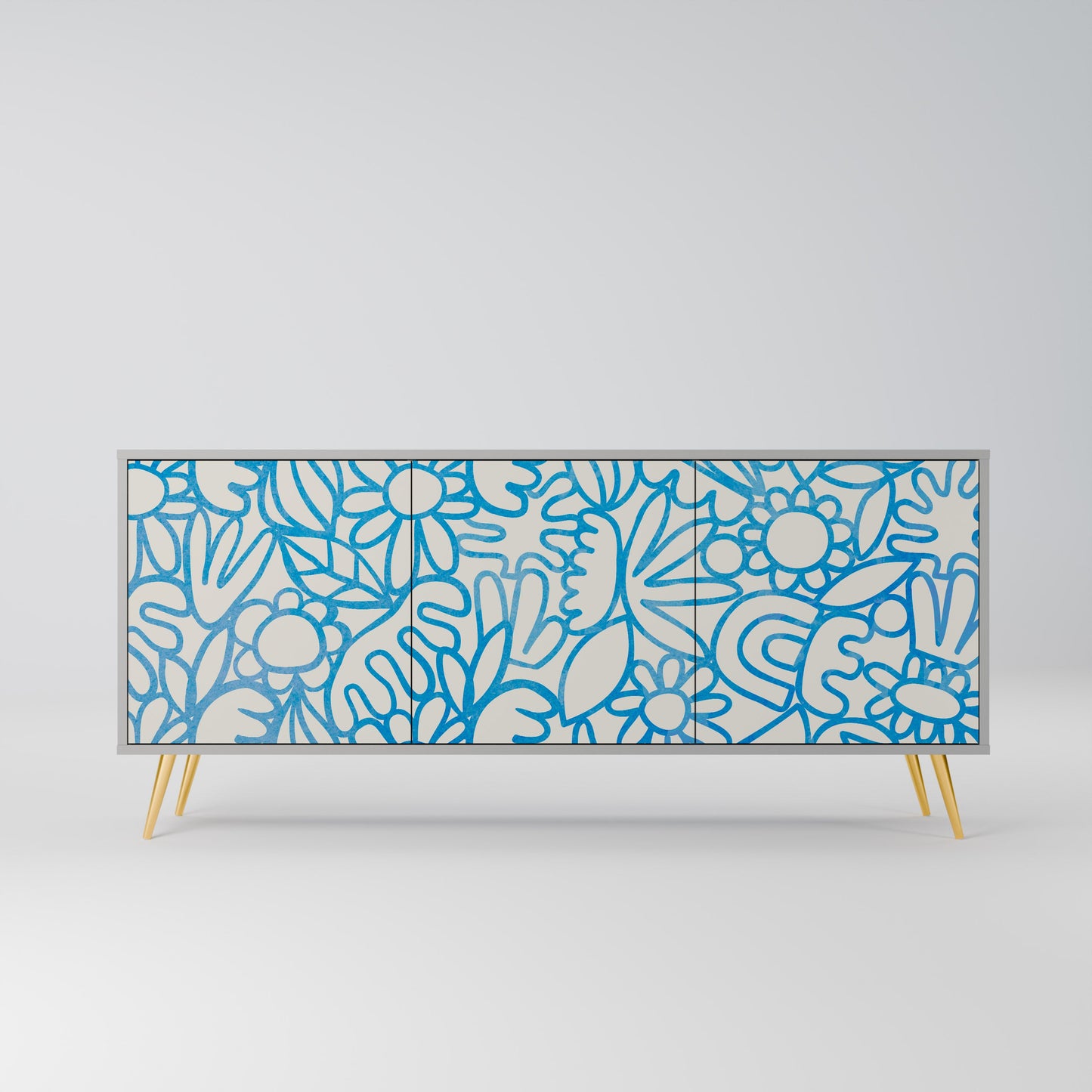 BLOOMY MORNING 3-Door Sideboard in Grey Finish