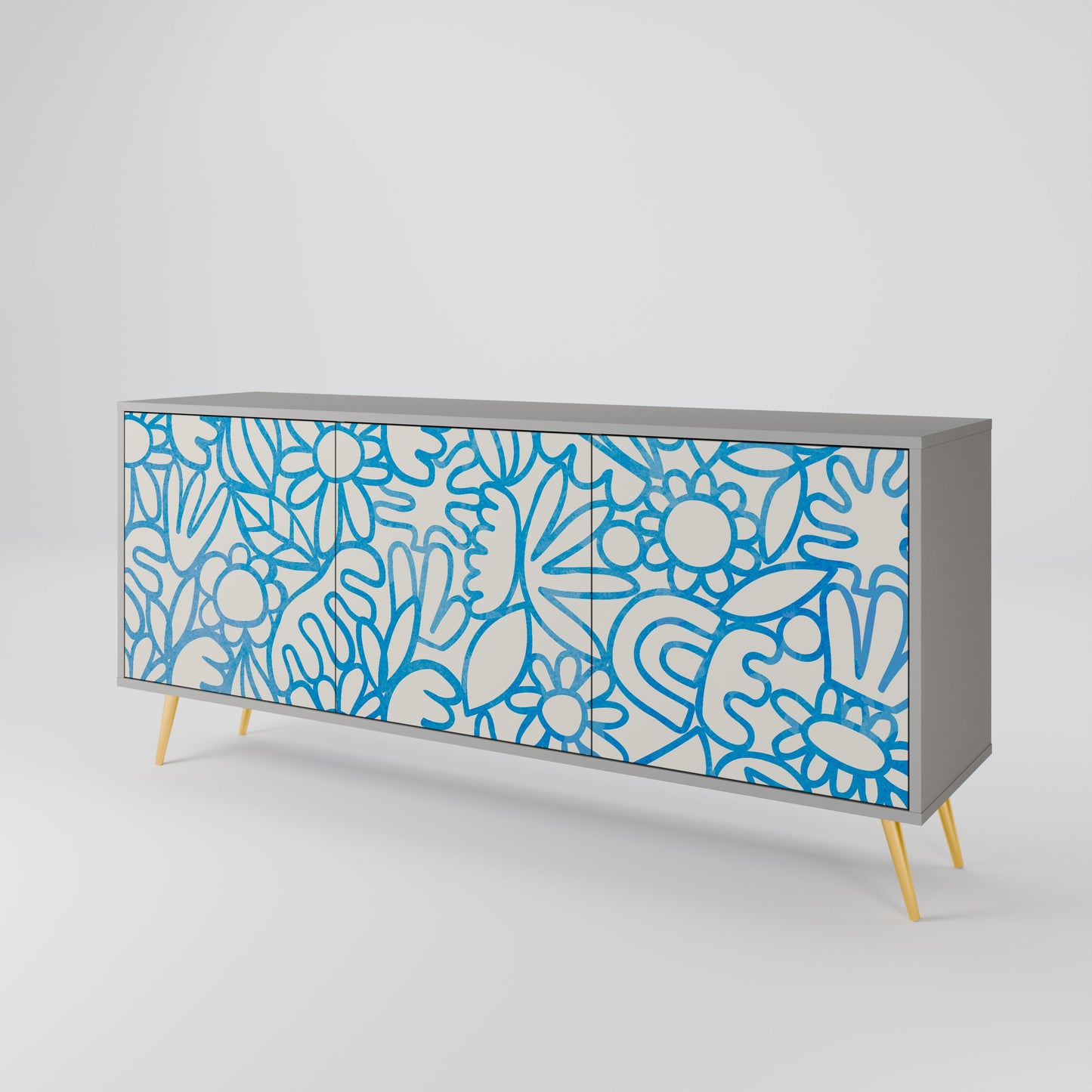 BLOOMY MORNING 3-Door Sideboard in Grey Finish