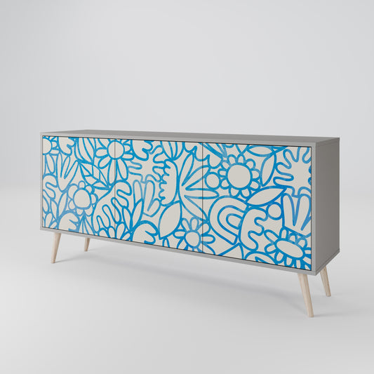 BLOOMY MORNING 3-Door Sideboard in Grey Finish