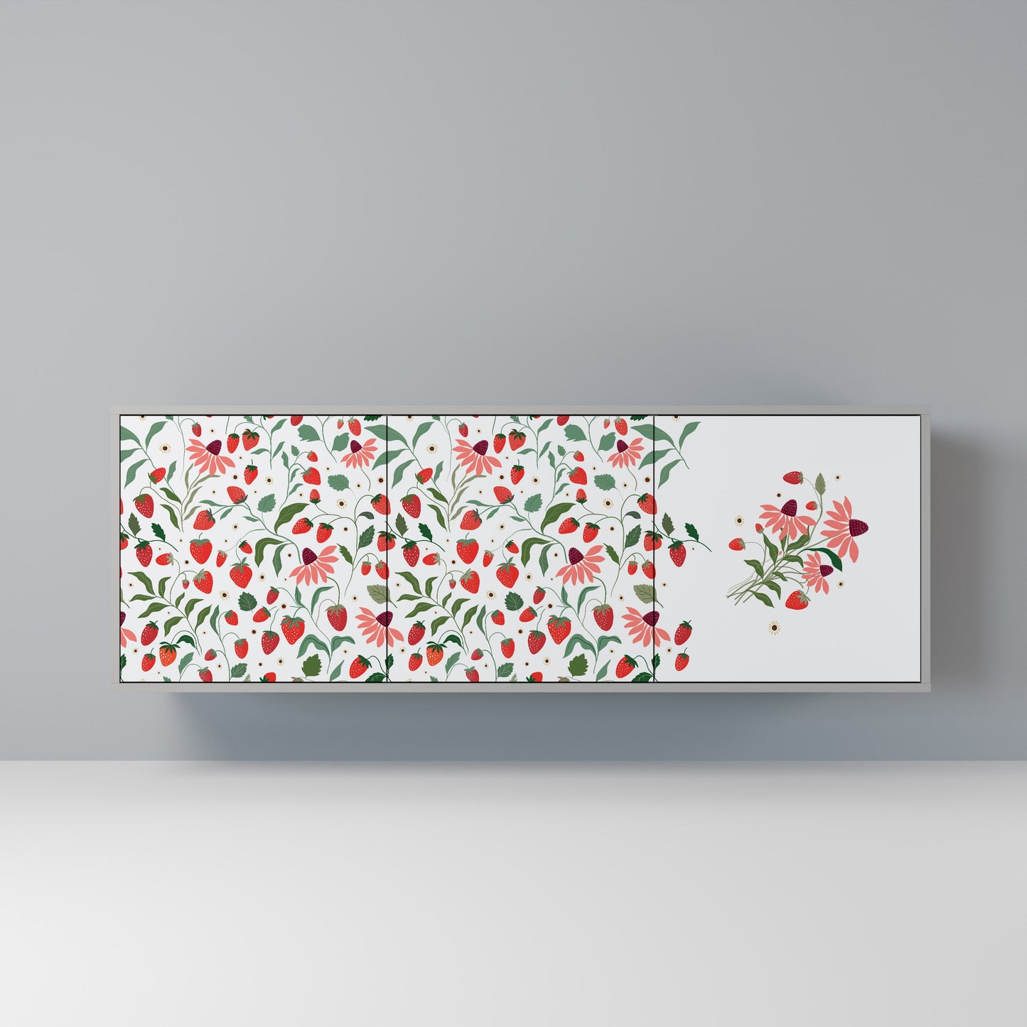FLOWERS AND STRAWBERRIES 3-Door Sideboard in Grey Finish