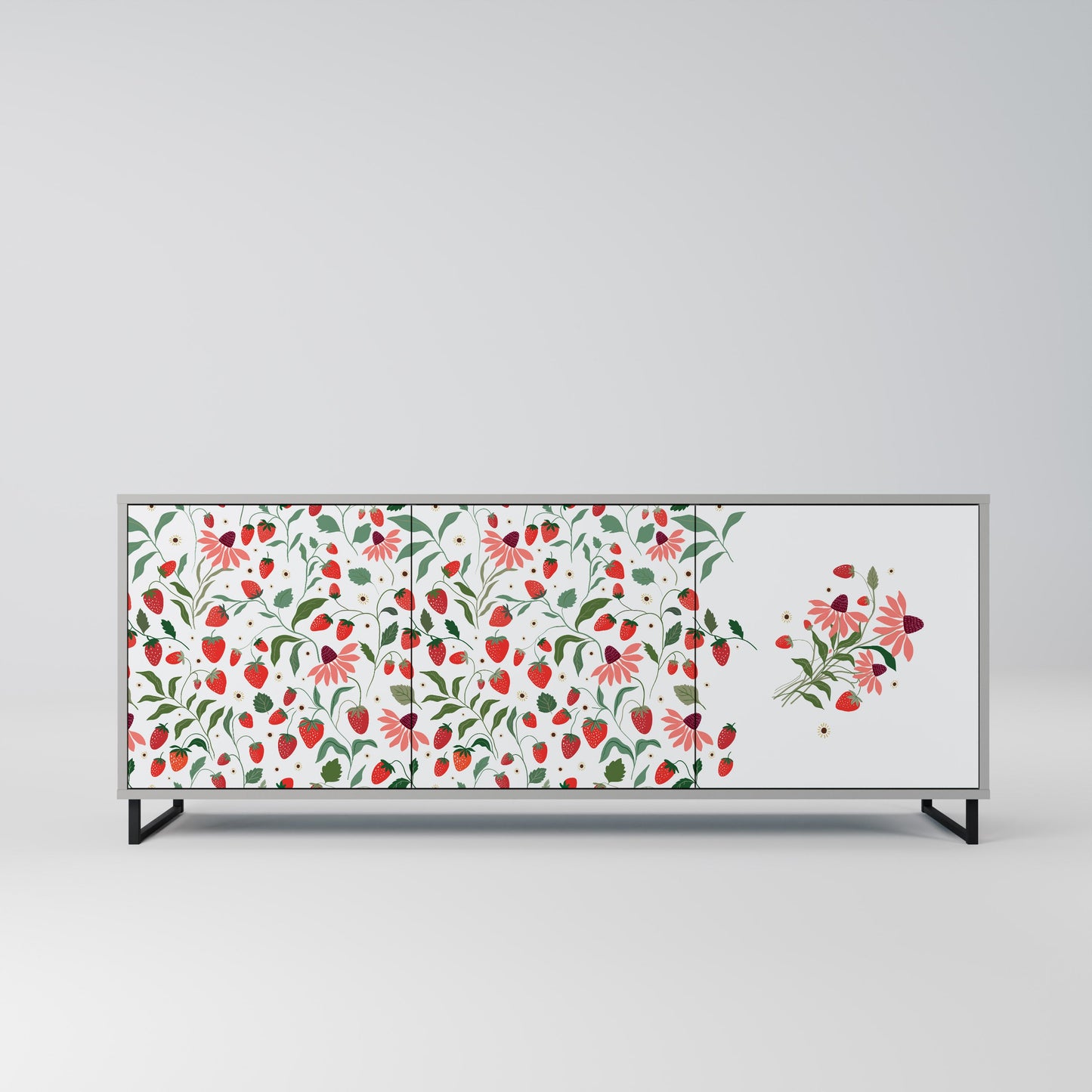 FLOWERS AND STRAWBERRIES 3-Door Sideboard in Grey Finish