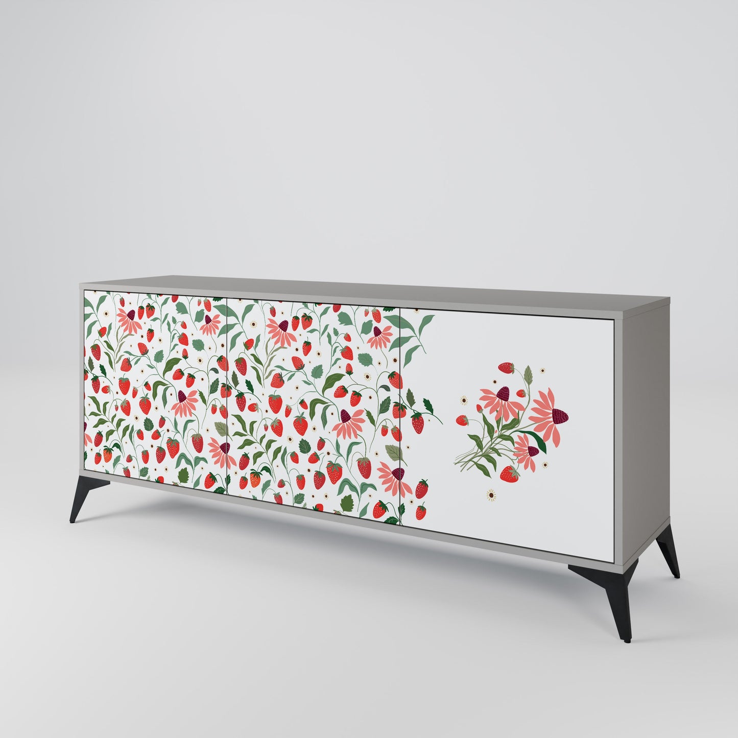 FLOWERS AND STRAWBERRIES 3-Door Sideboard in Grey Finish