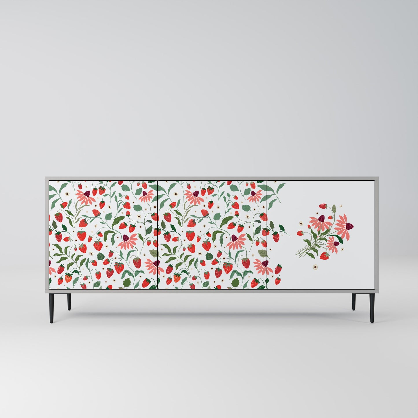 FLOWERS AND STRAWBERRIES 3-Door Sideboard in Grey Finish