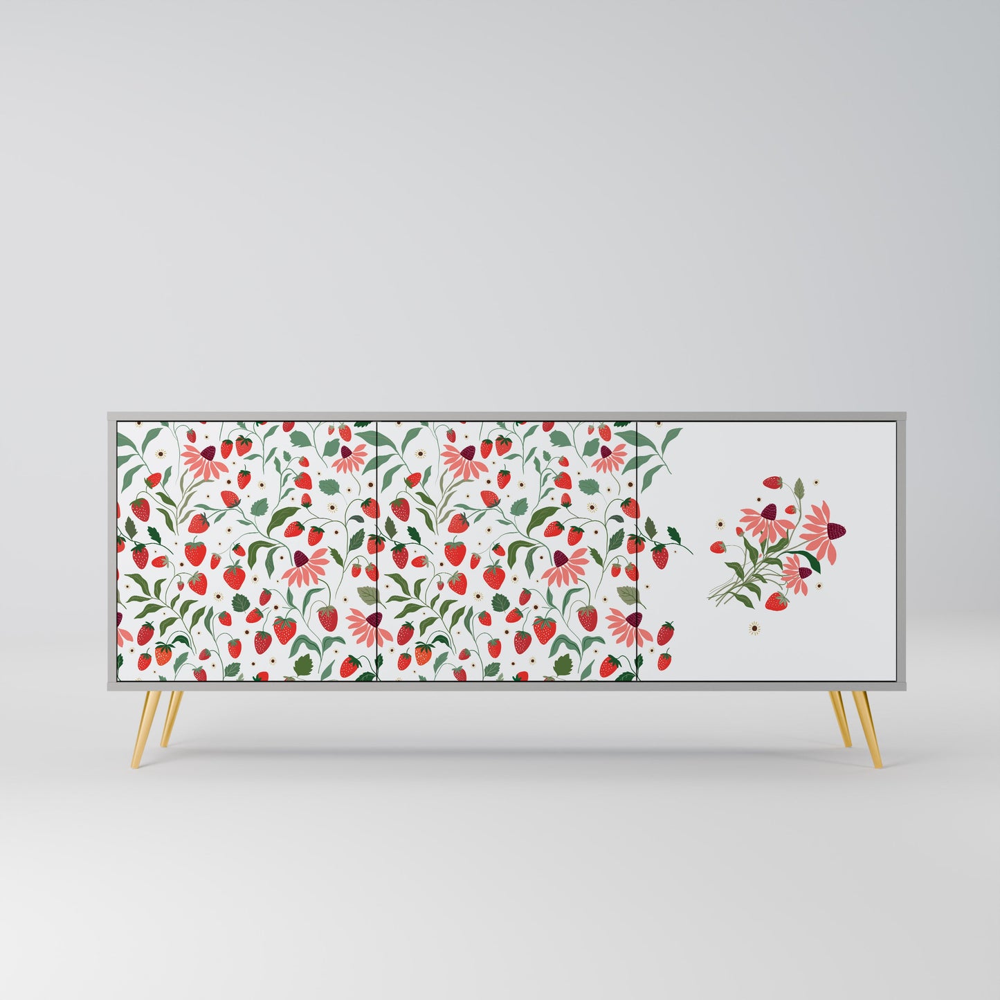 FLOWERS AND STRAWBERRIES 3-Door Sideboard in Grey Finish