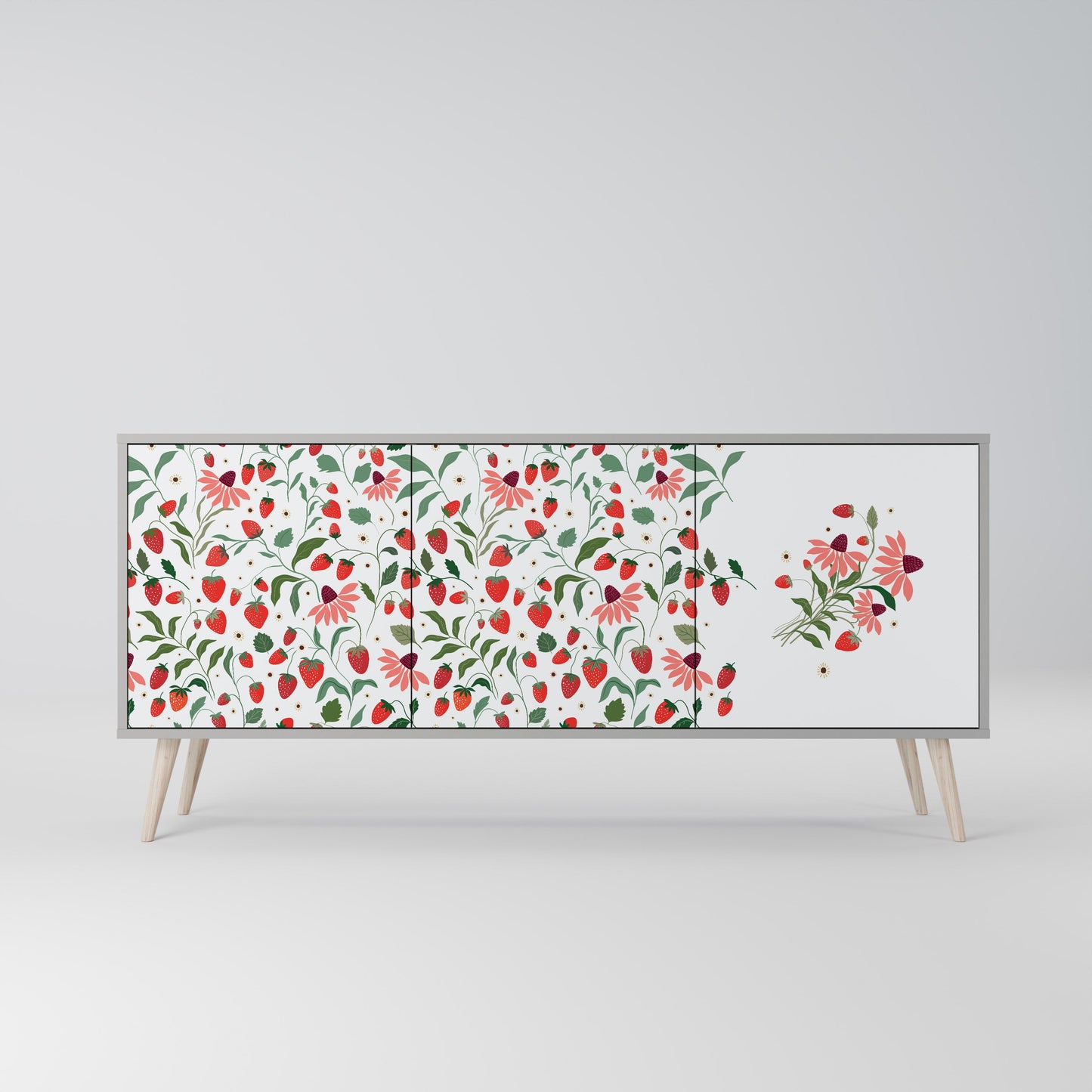 FLOWERS AND STRAWBERRIES 3-Door Sideboard in Grey Finish