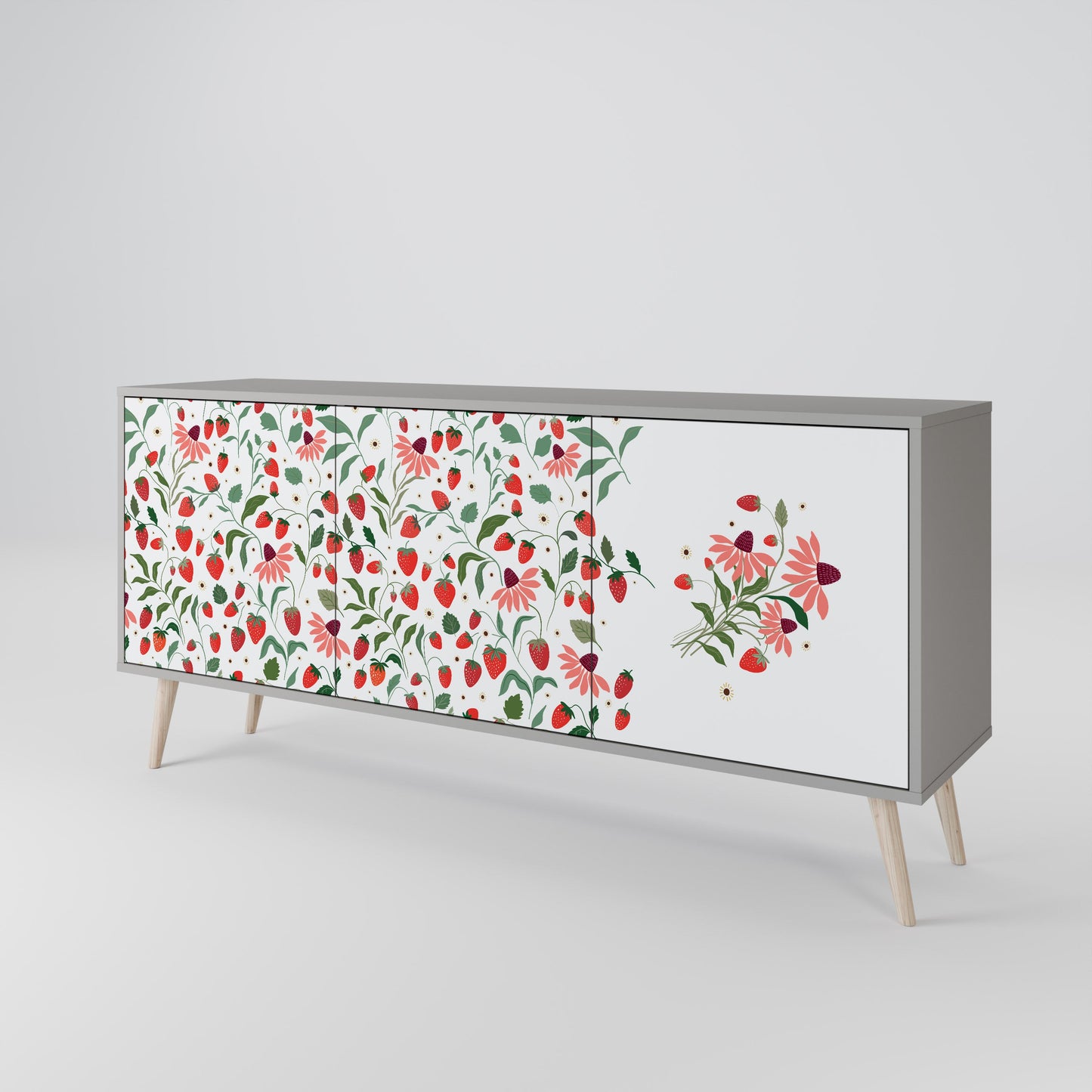 FLOWERS AND STRAWBERRIES 3-Door Sideboard in Grey Finish
