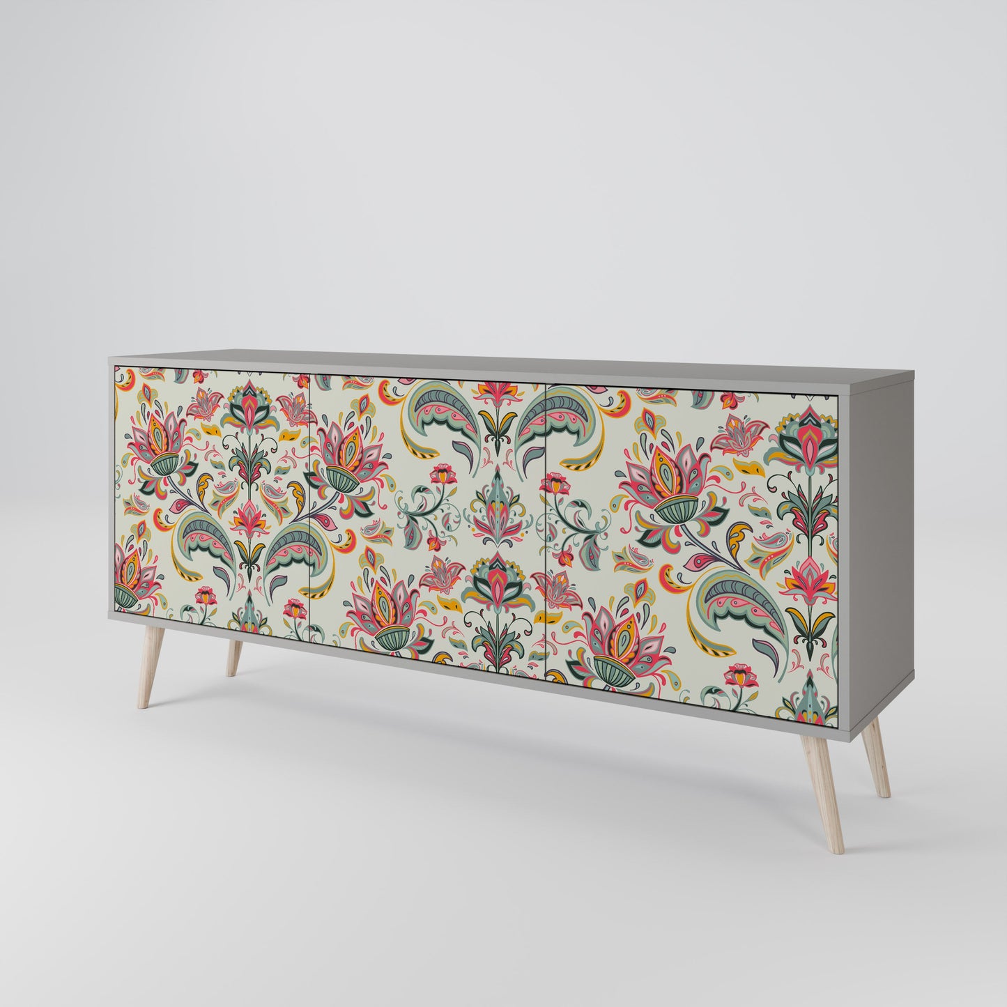ORGANIC FOLKLORE 3-Door Sideboard in Grey Finish