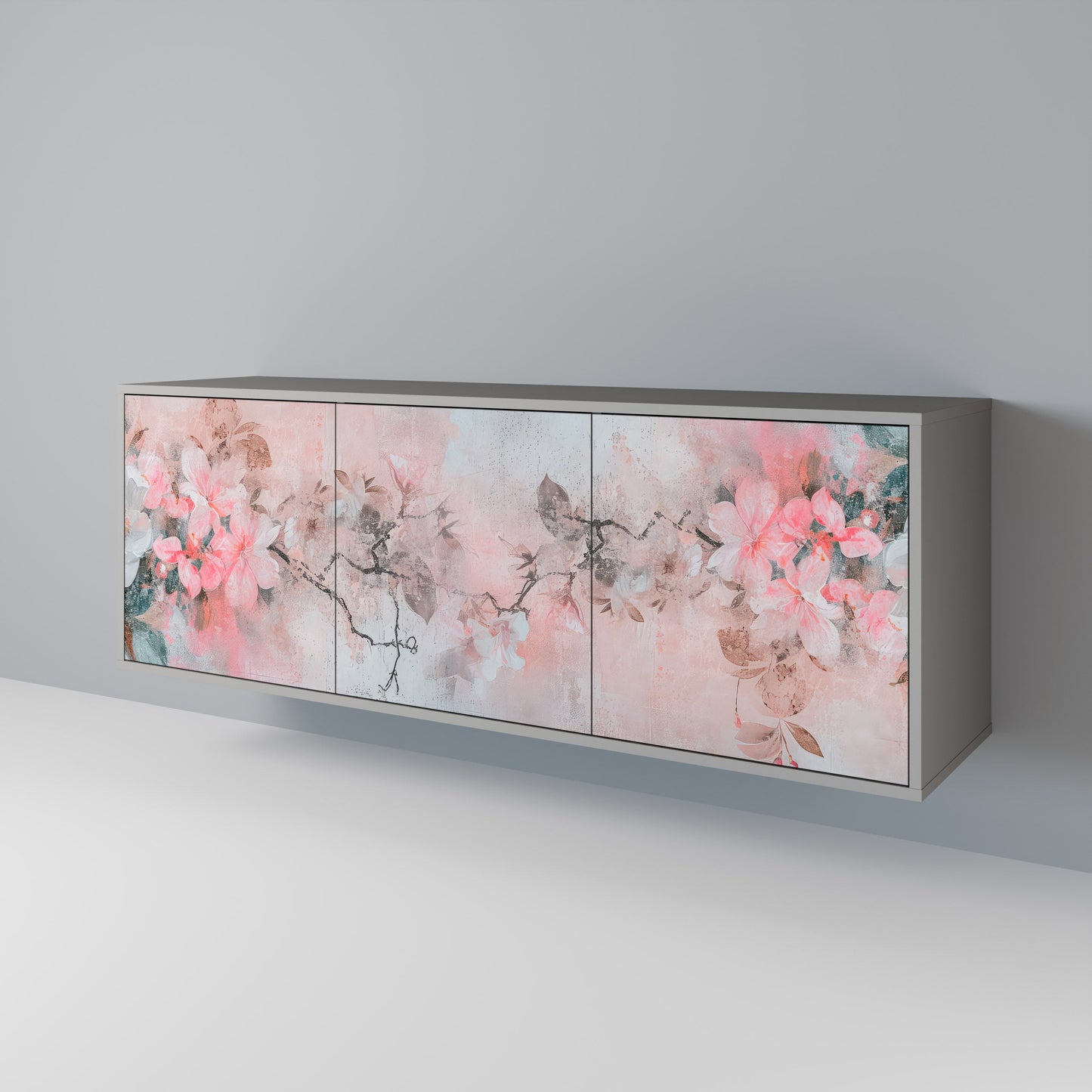 CHERRY BLOSSOM 3-Door Sideboard in Grey Finish