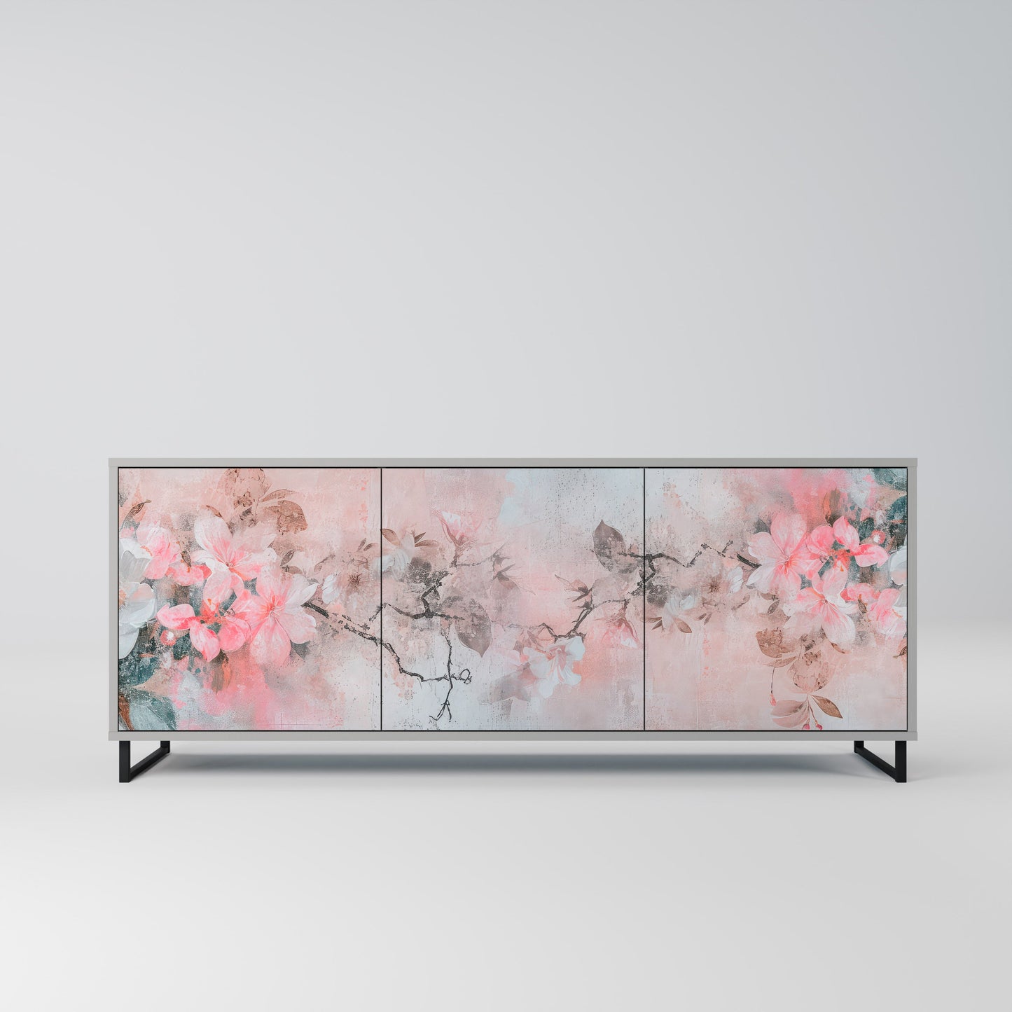 CHERRY BLOSSOM 3-Door Sideboard in Grey Finish