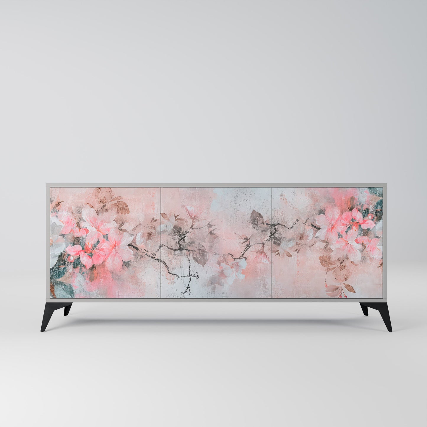 CHERRY BLOSSOM 3-Door Sideboard in Grey Finish