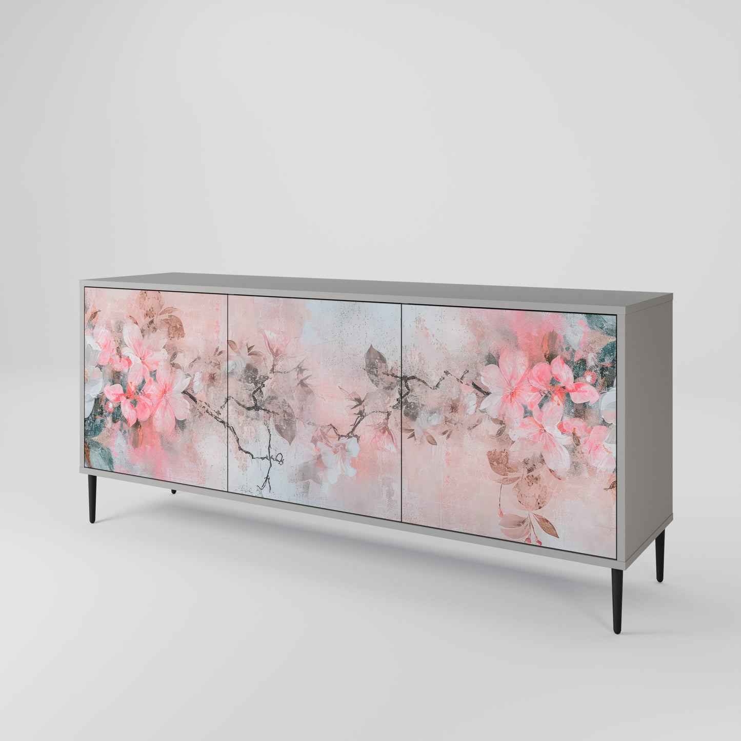 CHERRY BLOSSOM 3-Door Sideboard in Grey Finish
