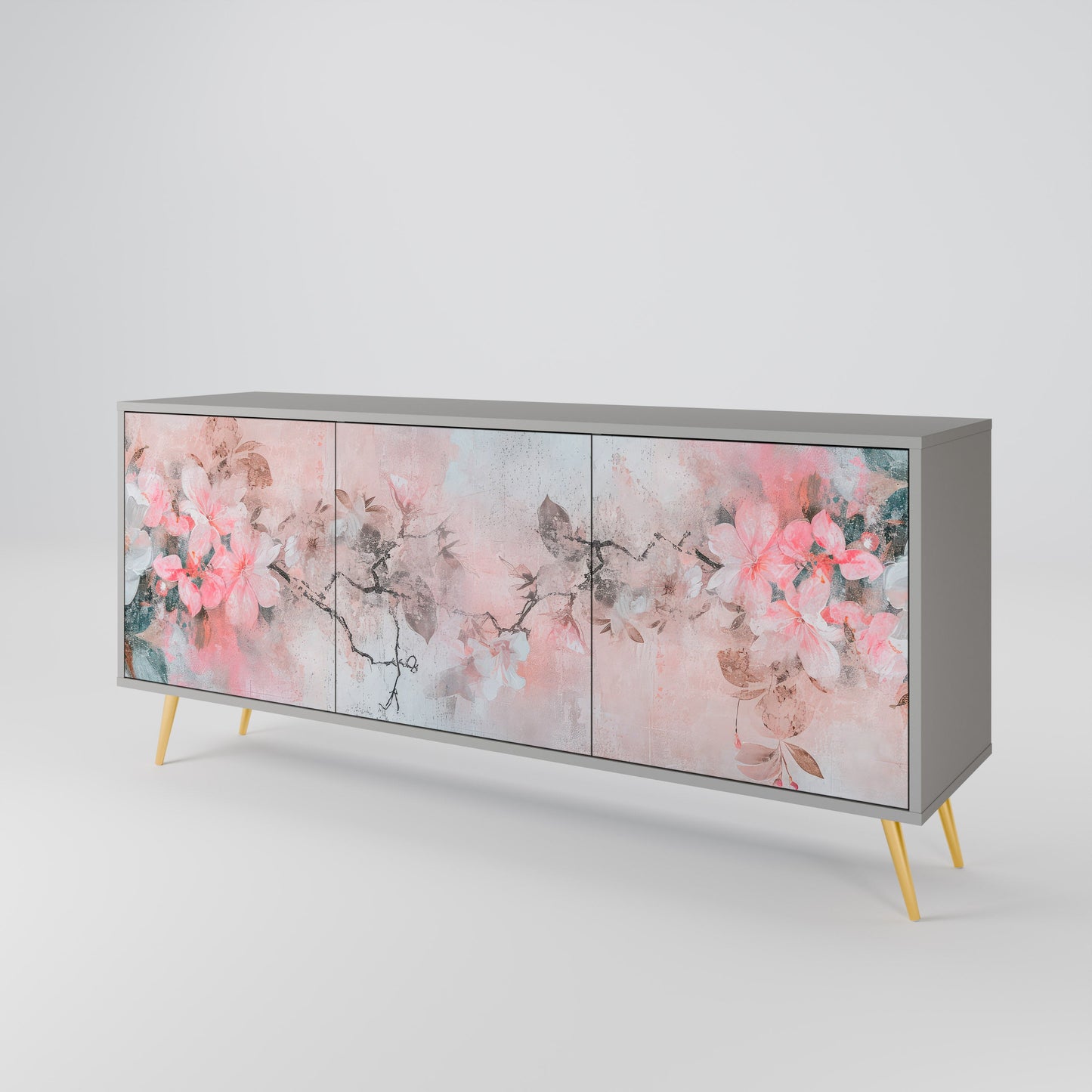 CHERRY BLOSSOM 3-Door Sideboard in Grey Finish