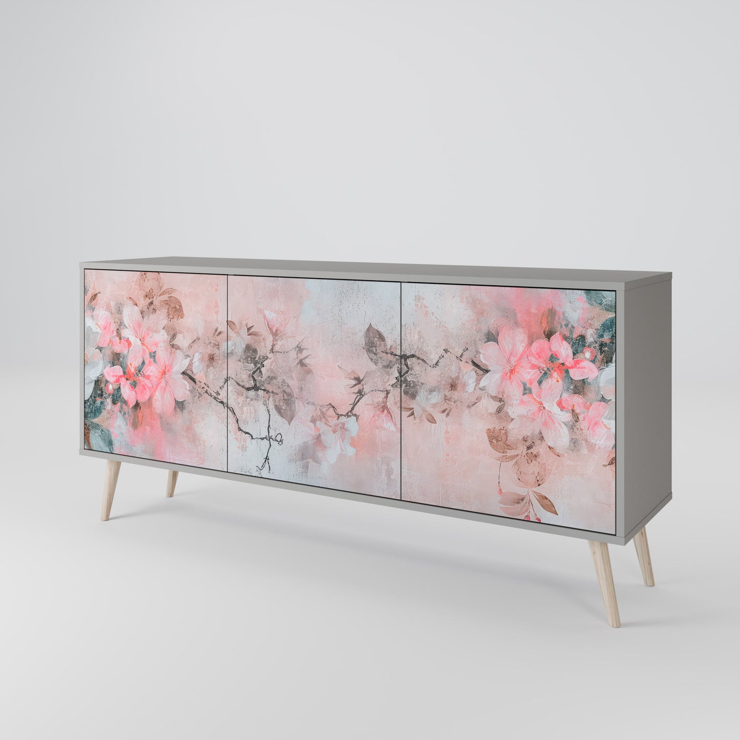 CHERRY BLOSSOM 3-Door Sideboard in Grey Finish