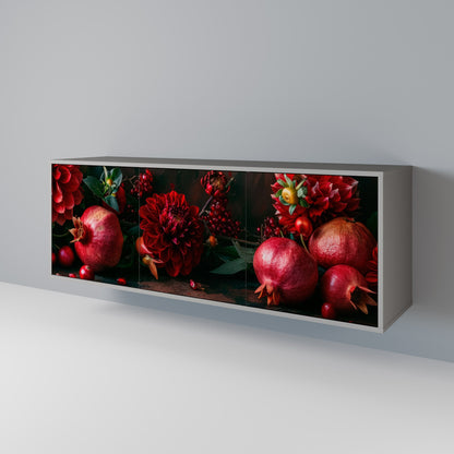 DAHLIAS AND POMEGRANATES 3-Door Sideboard in Grey Finish
