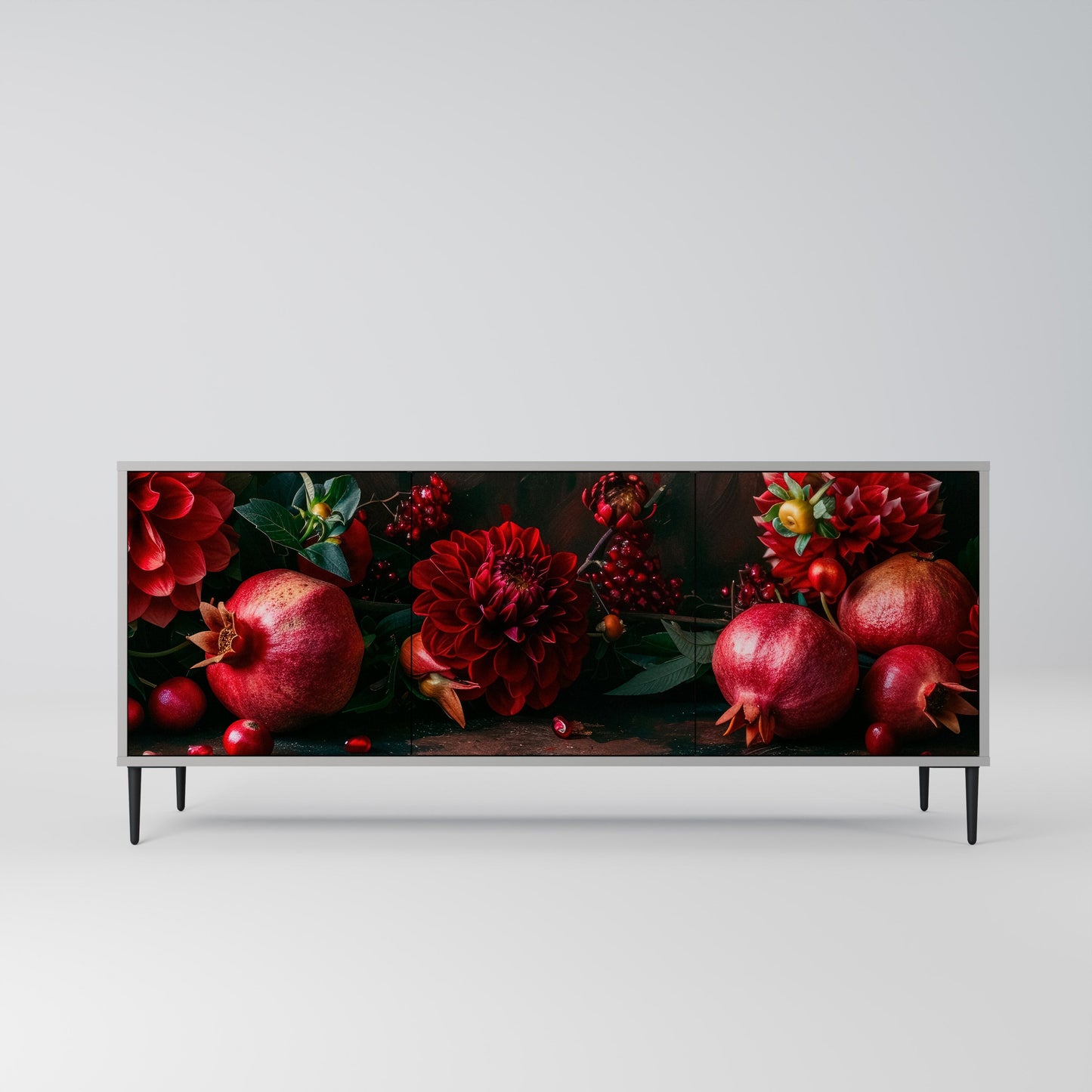DAHLIAS AND POMEGRANATES 3-Door Sideboard in Grey Finish